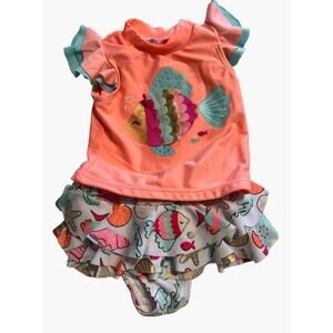 Wet Suit Club Infant Girls Swim Rash Guard Set Size 9 months Excellent Very gent